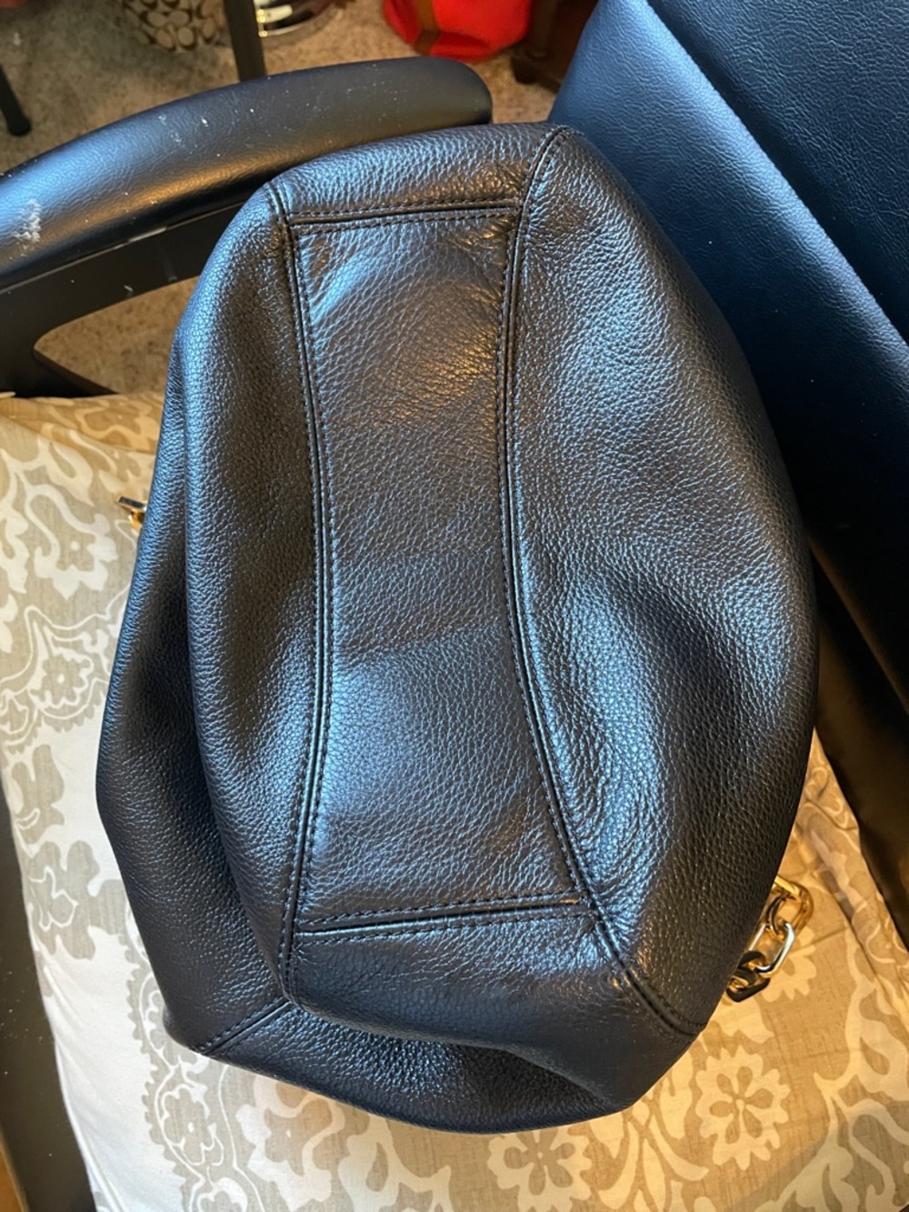 Michael Kors  Fulton Black Pebbled Leather Hobo with Gold MK Charm ,on ea side - Picture 17 of 17